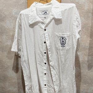 surfstyle White Short-Sleeve Button-Down Shirt with Navy Anchor Pocket
